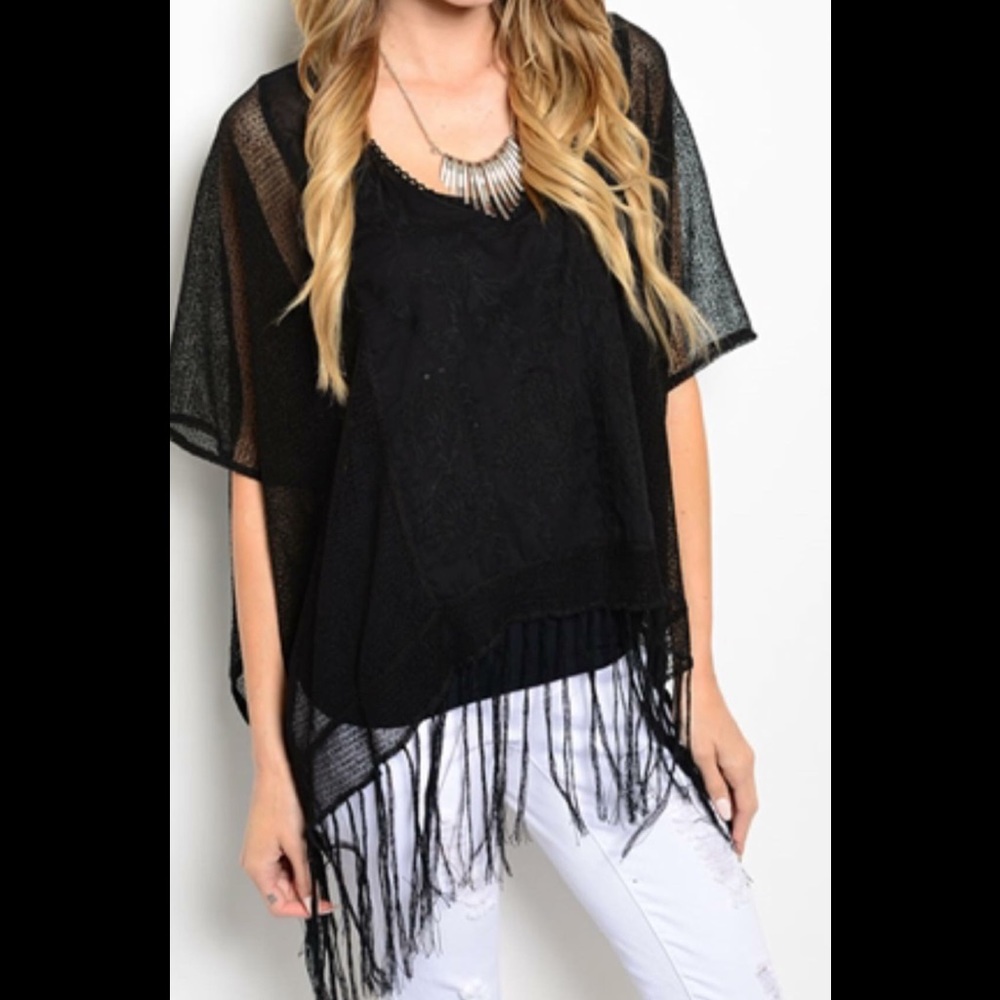 Tres chic boho black fringe top